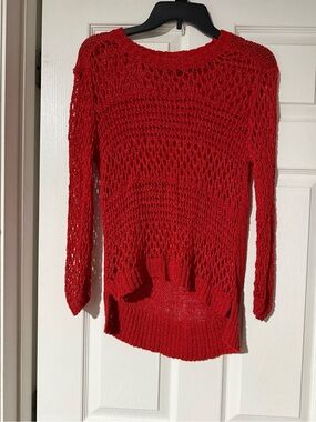 Christian Siriano Red Open-Knit Scoop Neck Sweater